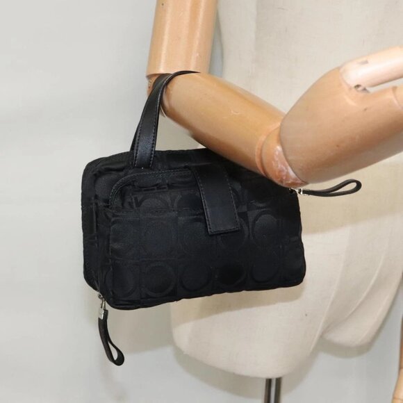 Salvatore Ferragamo Hand Bag Nylon Silver Black Auth am7194 - Picture 3 of 16